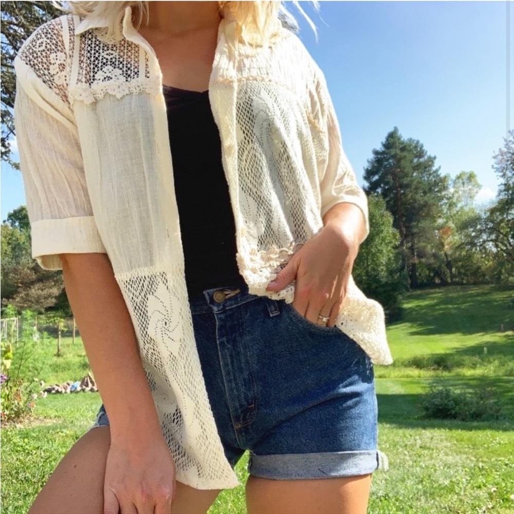 Vintage Lace Crochet Patchwork Button up